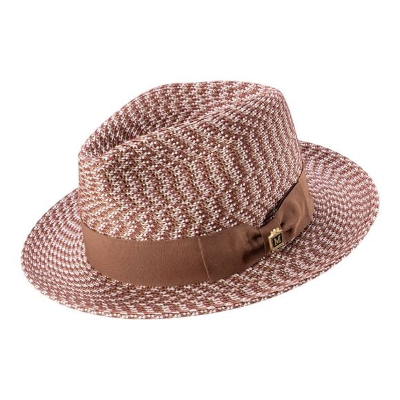 MONTIQUE MEN'S  CAPUCCINO-WHITE WEAVE PATTERNED FEDORA HAT. H96 - Picture 2 of 2